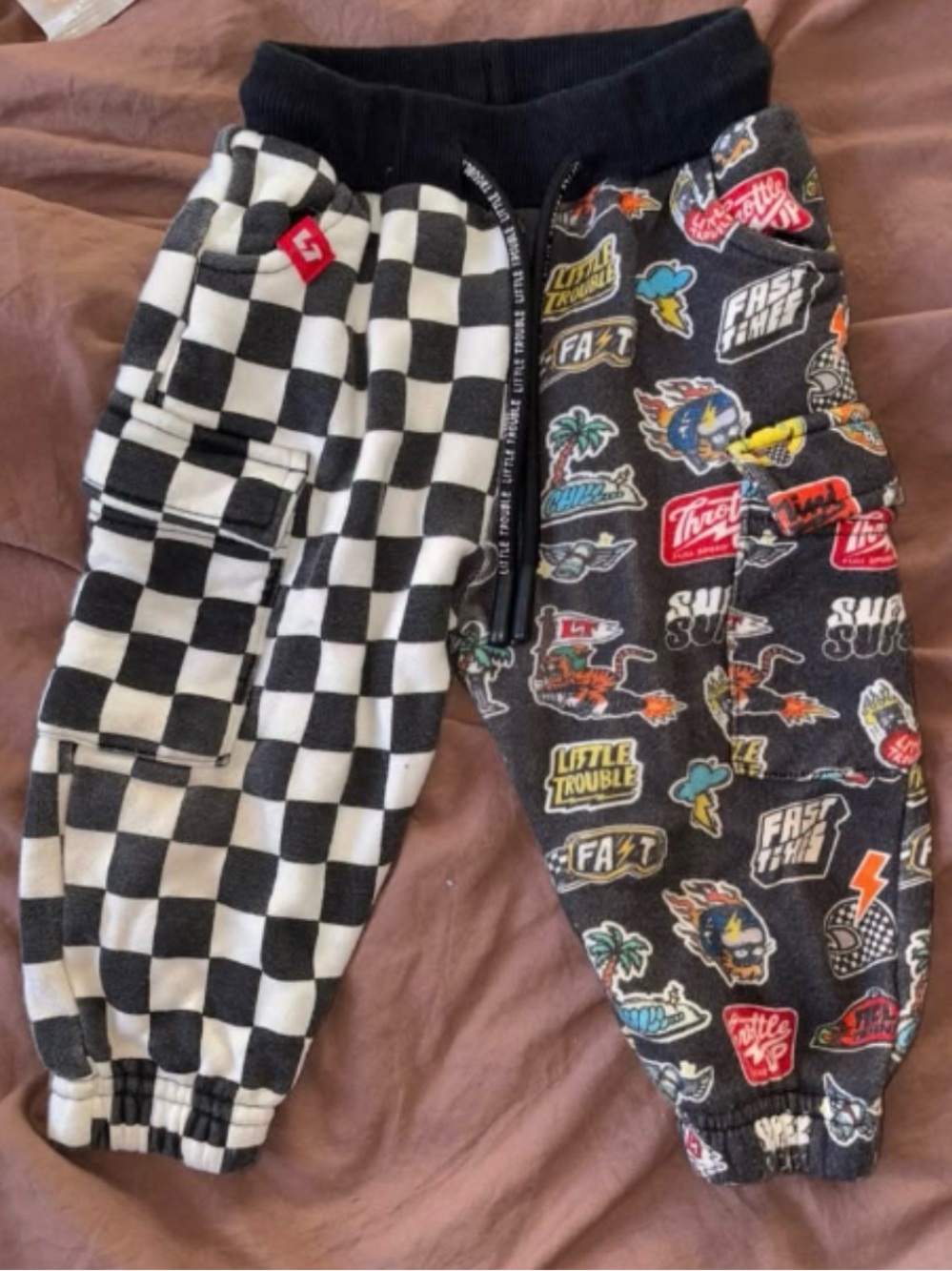 Kids Black & White Checker and Graphic Joggers